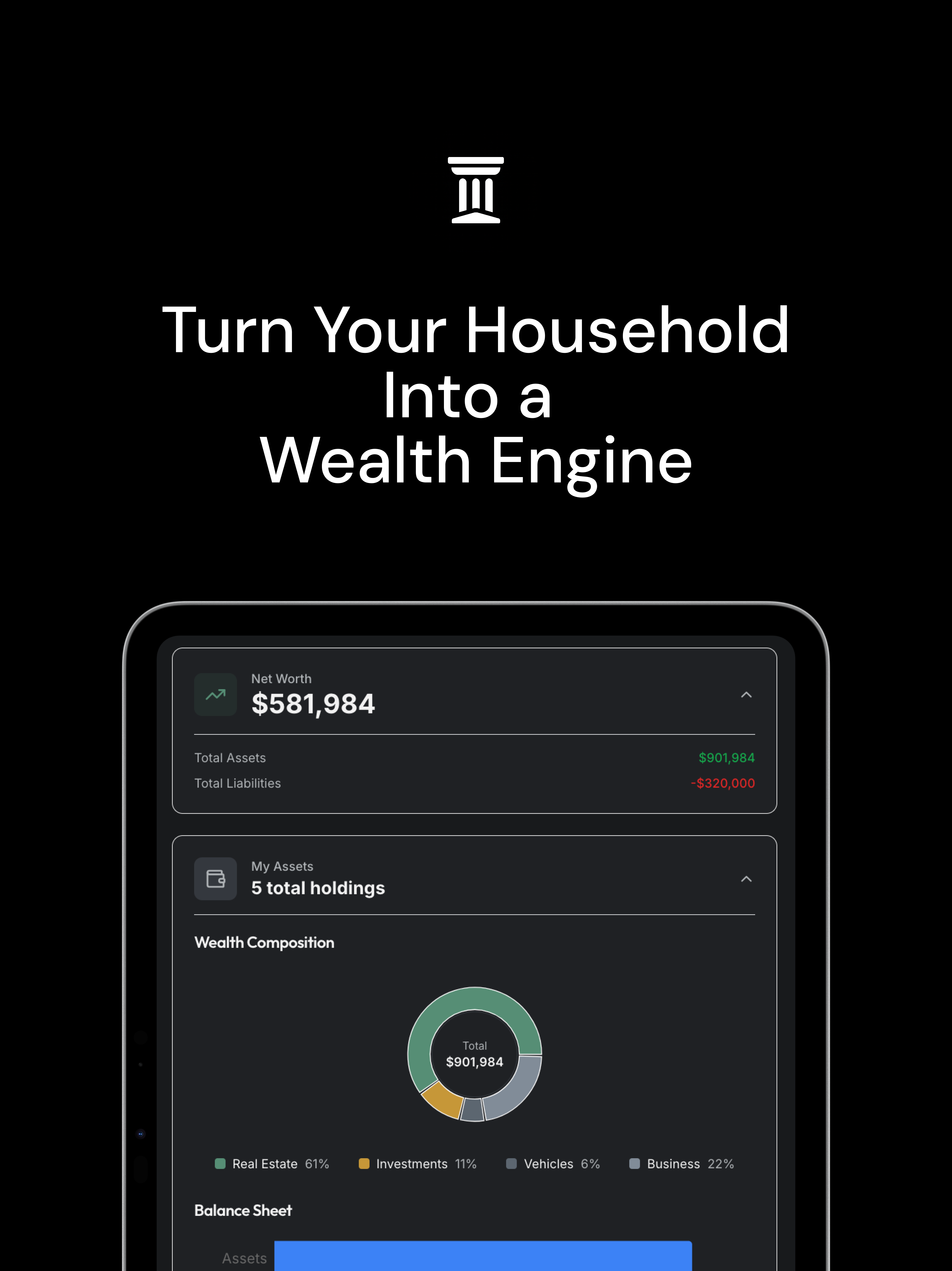 Family Chief on iPad - Net worth dashboard