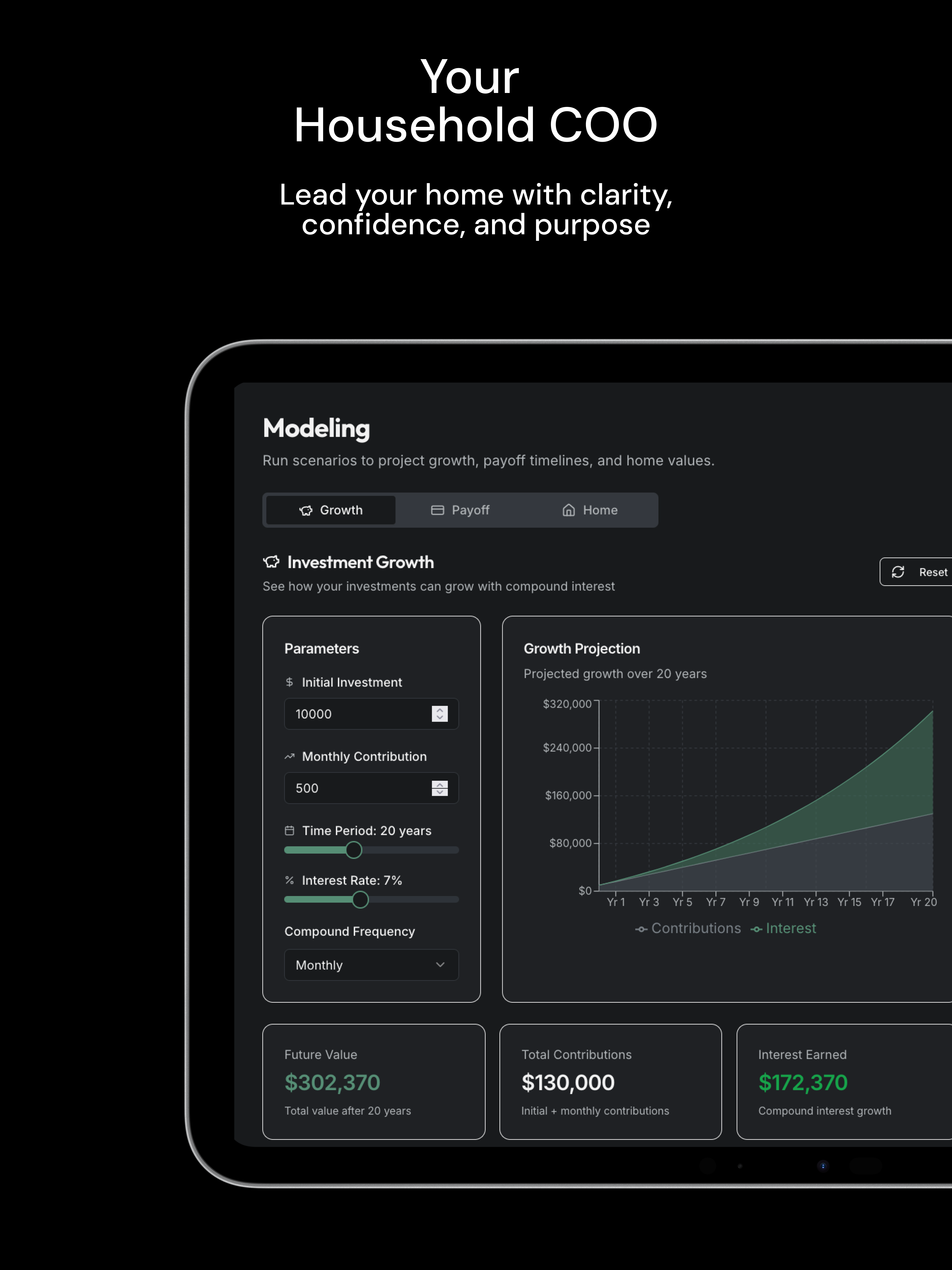 Family Chief on iPad - Growth modeling and projections